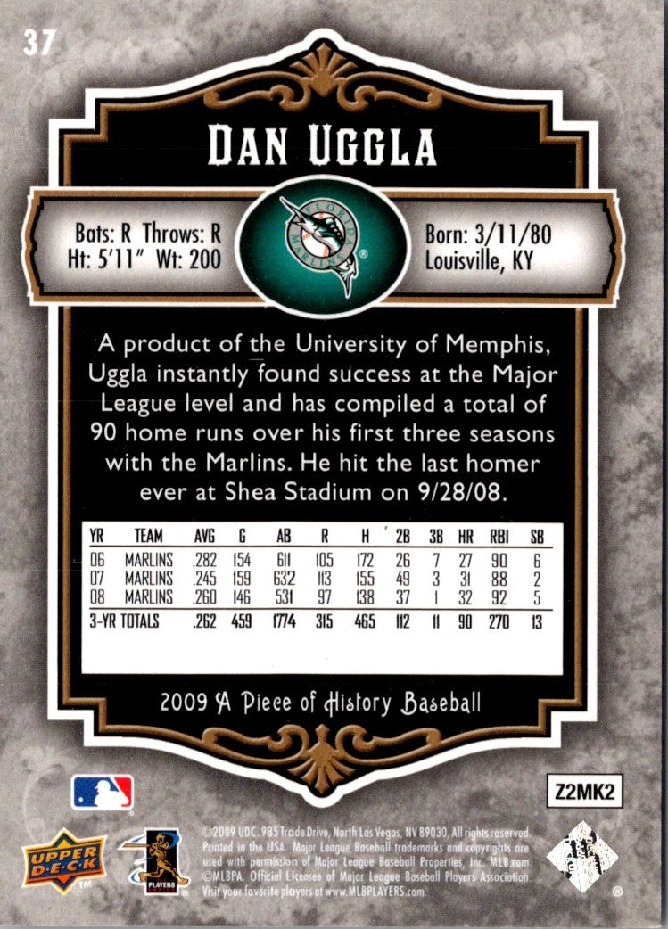 2009 Upper Deck A Piece of History Dan Uggla