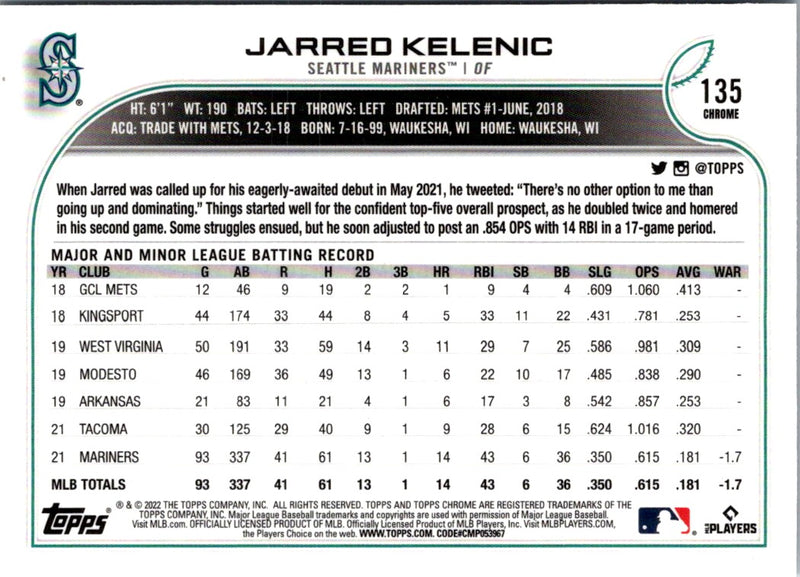 2022 Topps Chrome Jarred Kelenic