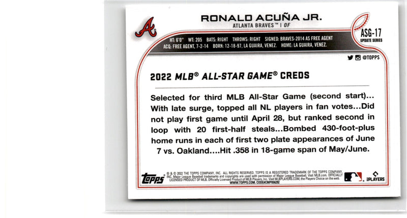 2022 Topps Update 2022 MLB All-Star Game Ronald AcuÃ±a Jr.