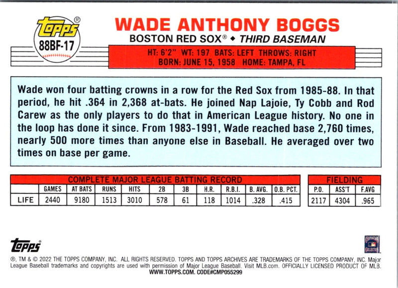 2022 Topps Wade Boggs