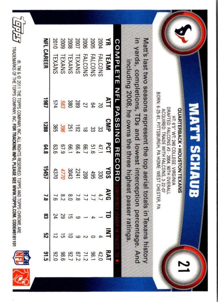 2011 Topps Chrome Matt Schaub
