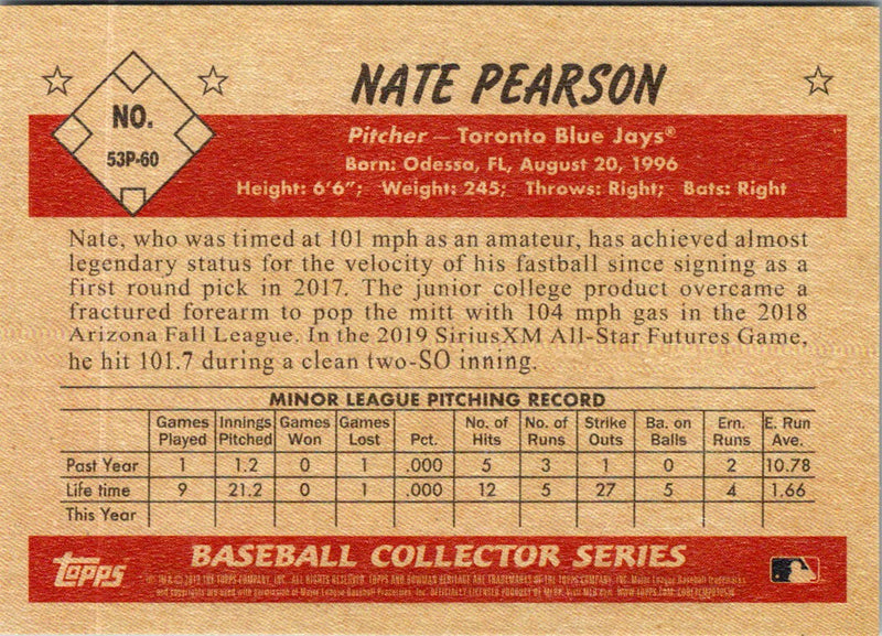 2019 Bowman Heritage Prospects Nate Pearson