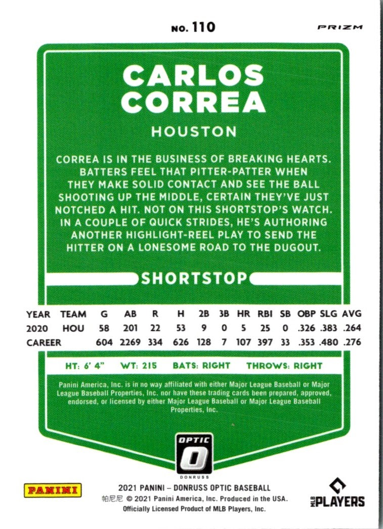 2021 Donruss Optic Lime Green Carlos Correa