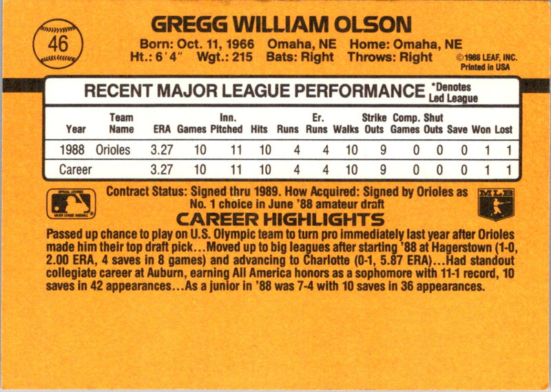 1989 Donruss Gregg Olson