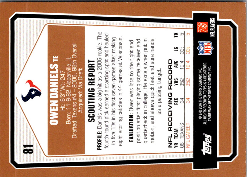 2007 Topps Draft Picks & Prospects Owen Daniels