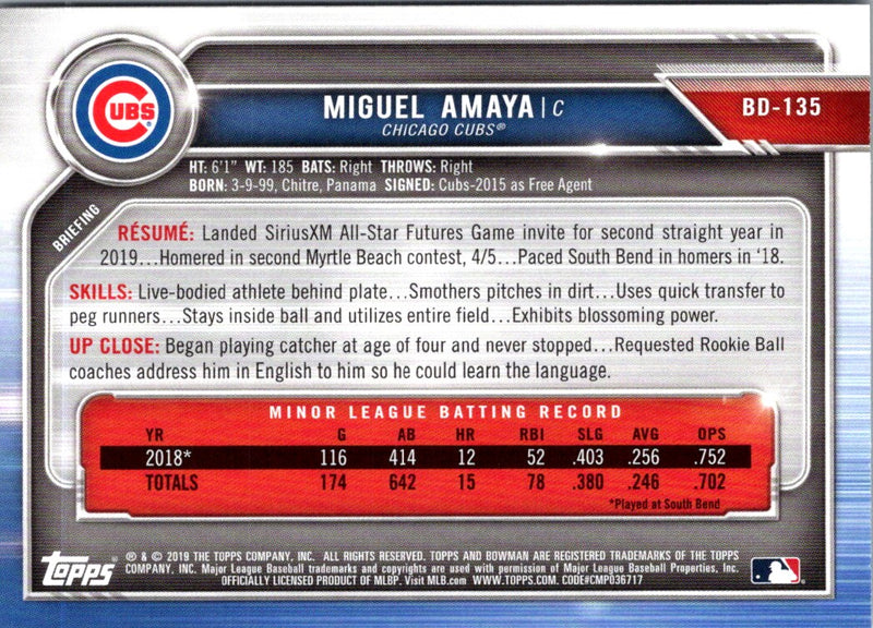 2019 Bowman Draft Miguel Amaya