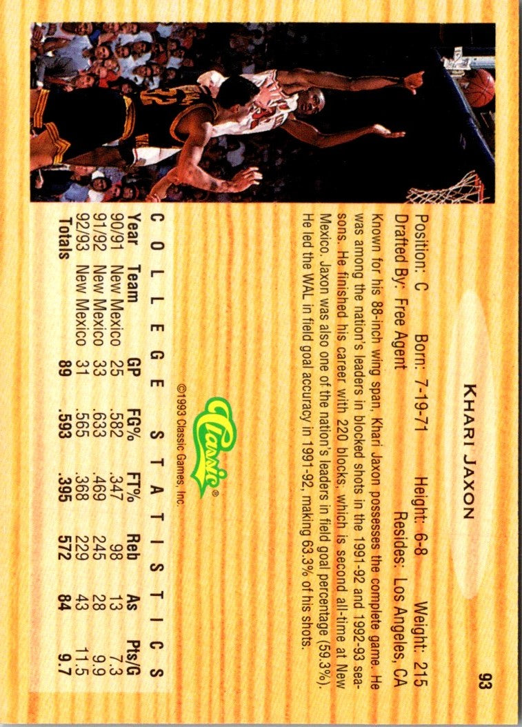 1993 Classic Draft Picks Gold Khari Jaxon