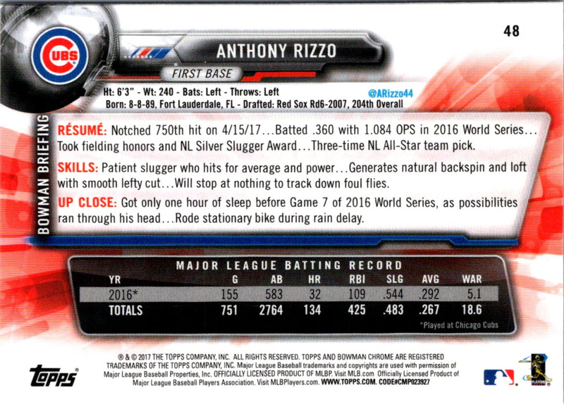 2017 Bowman Chrome Anthony Rizzo