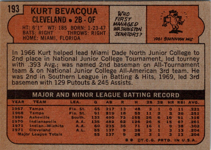 1972 Topps Kurt Bevacqua