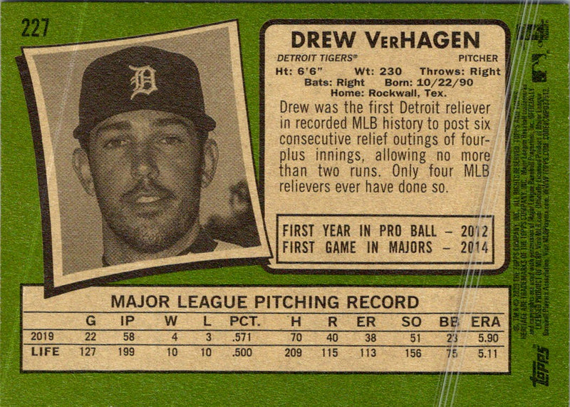 2020 Topps Heritage Drew VerHagen