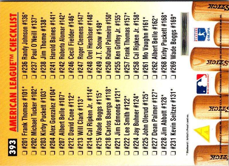 1991 Classic Best Checklist #133-198 #393