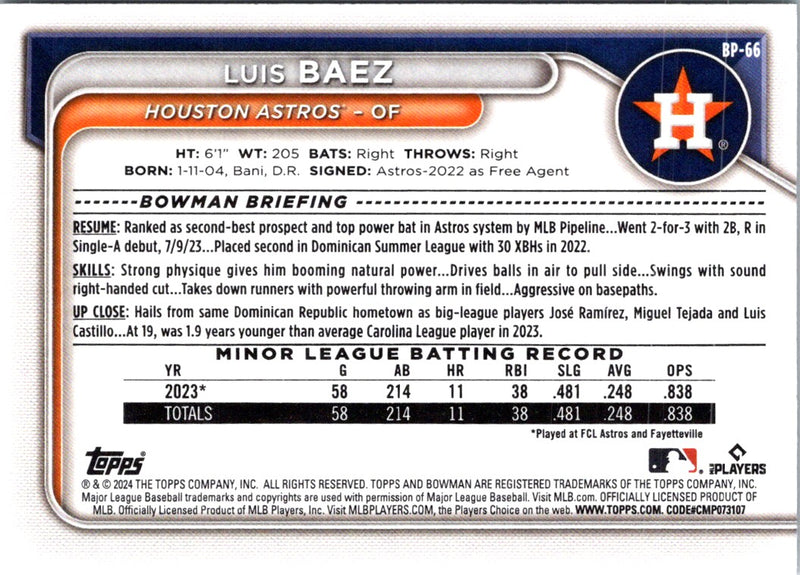 2024 Bowman Prospects Luis Baez