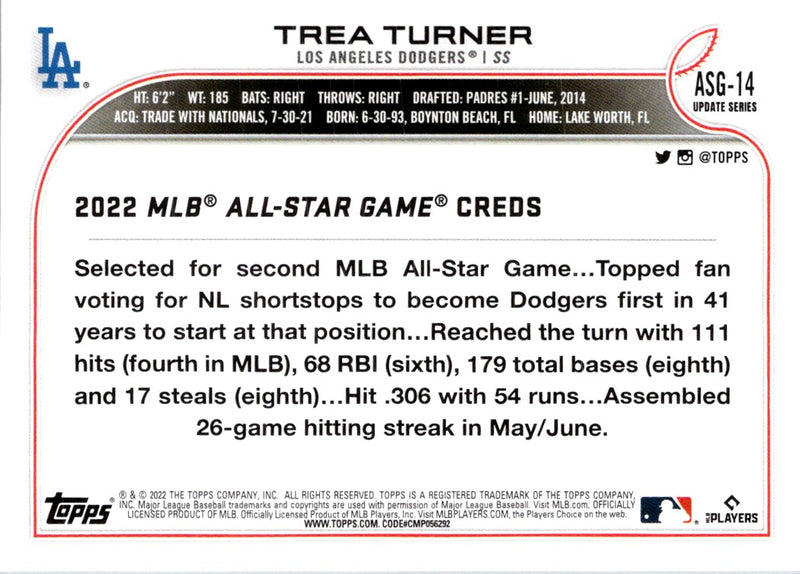 2022 Topps Update 2022 MLB All-Star Game Trea Turner