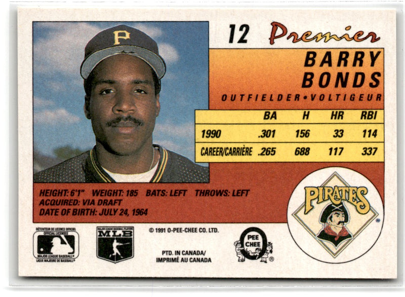 1991 O-Pee-Chee Premier Barry Bonds