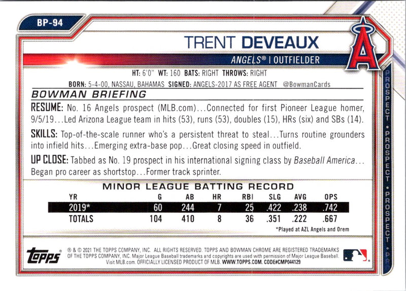 2021 Bowman Prospects Trent Deveaux