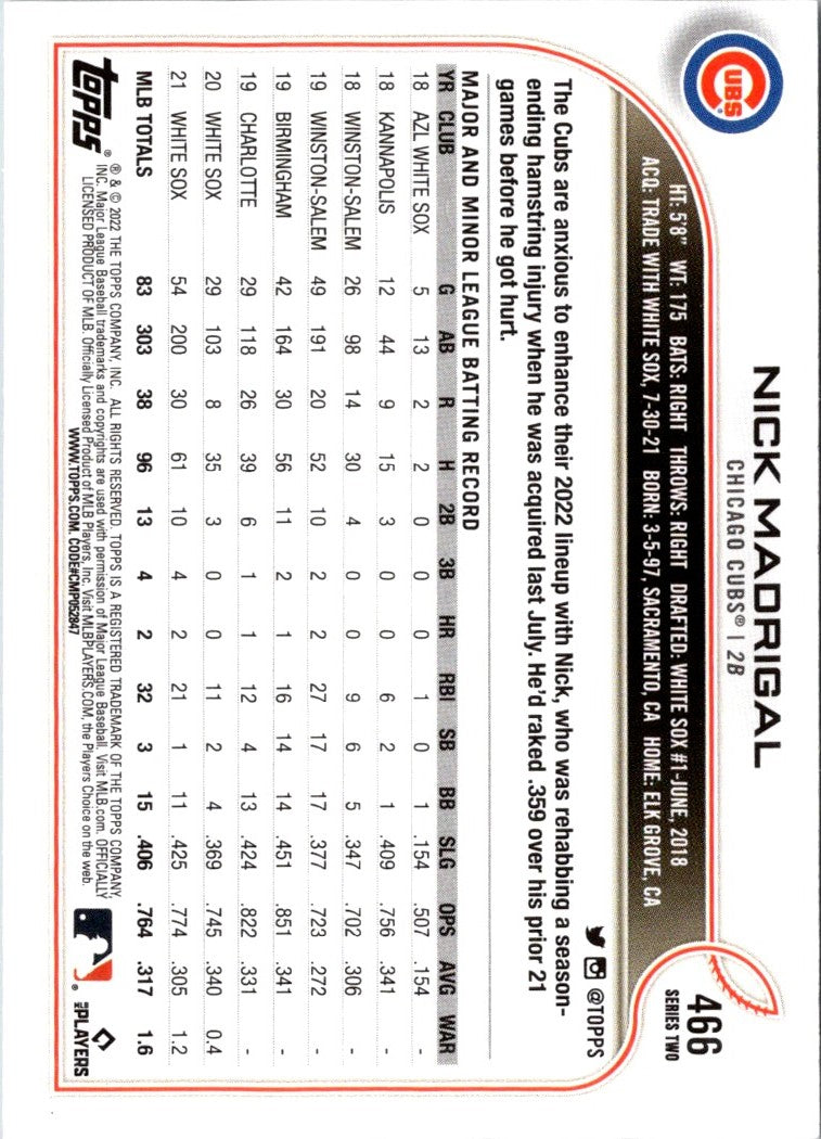 2022 Topps Gold Stars Nick Madrigal