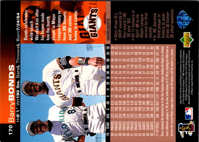 1997 Upper Deck Barry Bonds