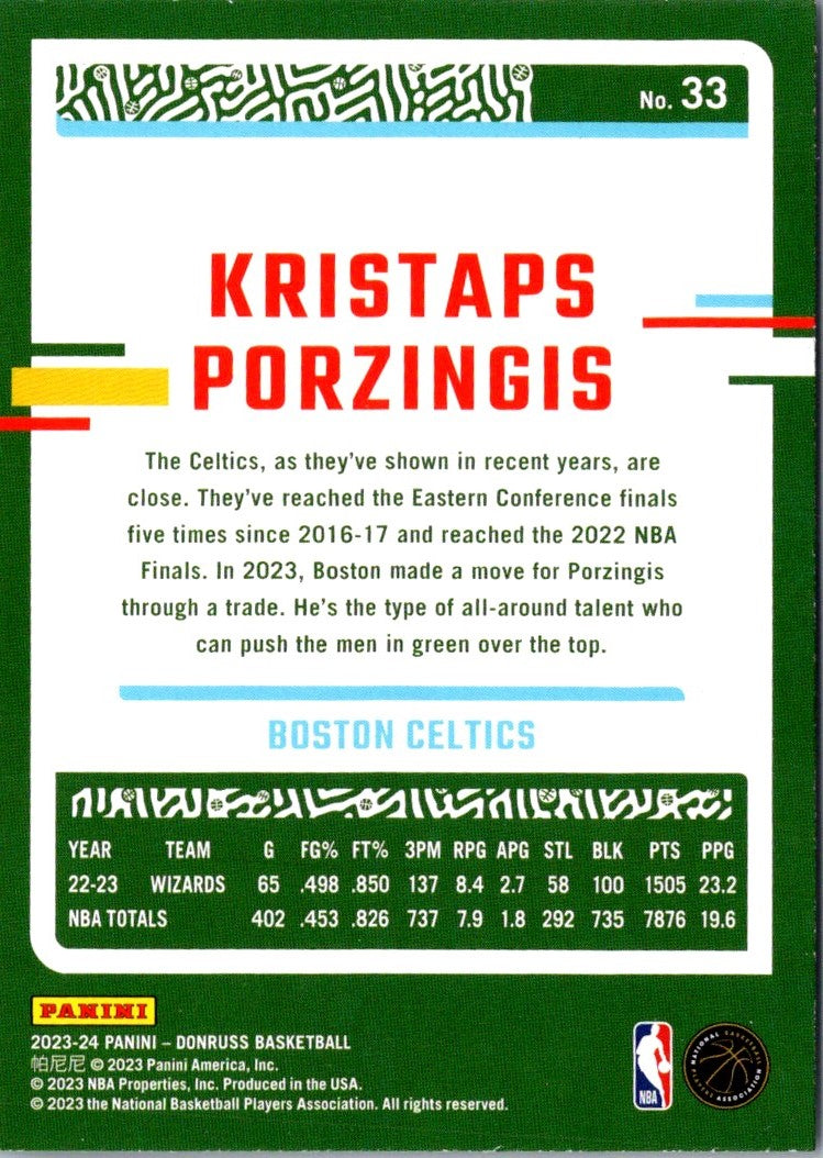 2023 Donruss Green Laser Holo Kristaps Porzingis