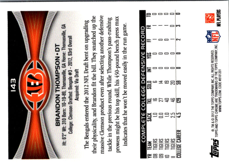 2012 Topps Chrome Brandon Thompson