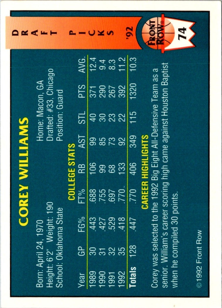 1992 Front Row Draft Picks Corey Williams
