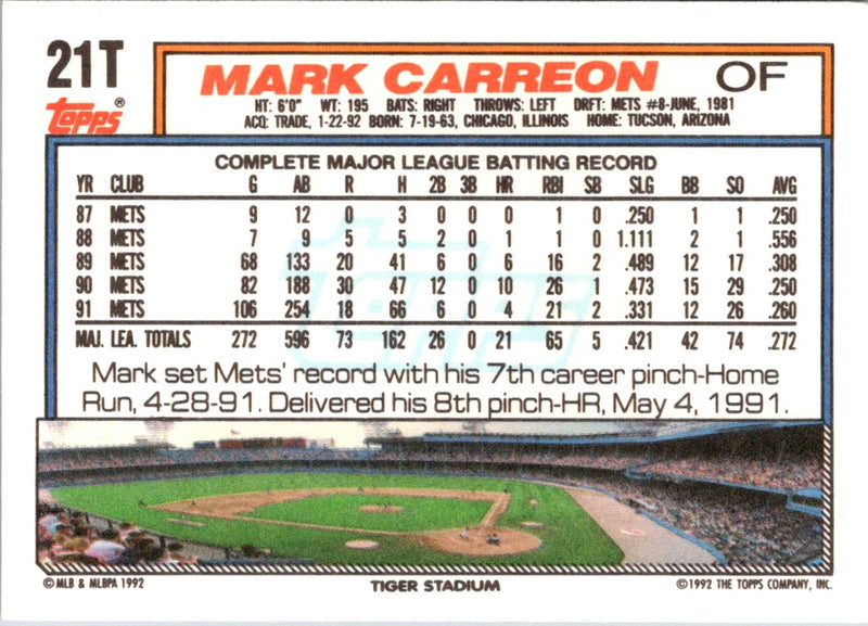 1992 Topps Traded Mark Carreon