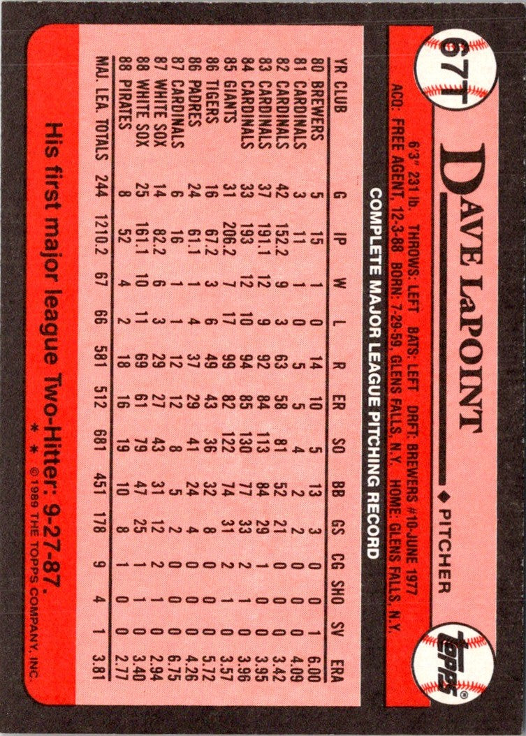 1989 Topps Traded Dave LaPoint