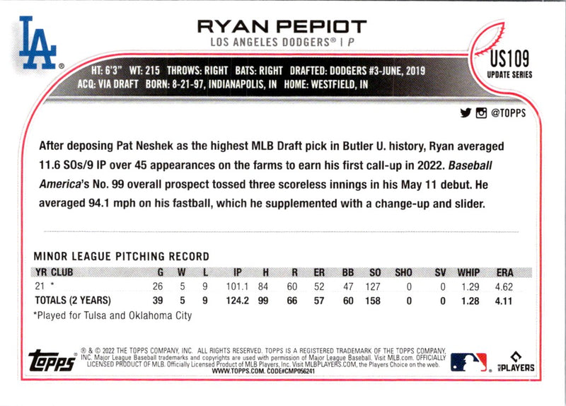 2022 Topps Ryan Pepiot