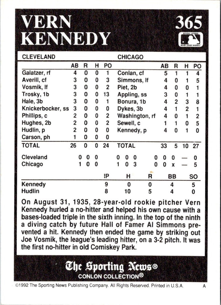 1992 Conlon Collection TSN Vern Kennedy