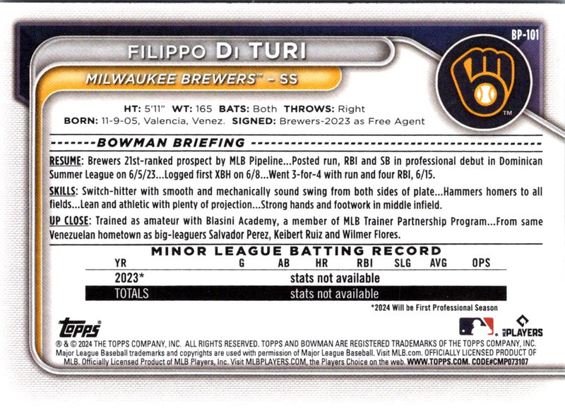 2024 Bowman Prospects Filippo Di Turi