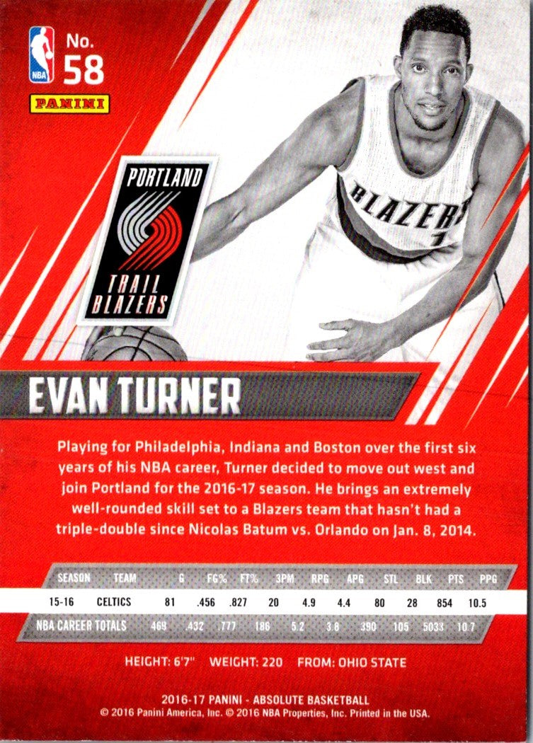 2016 Panini Absolute Evan Turner