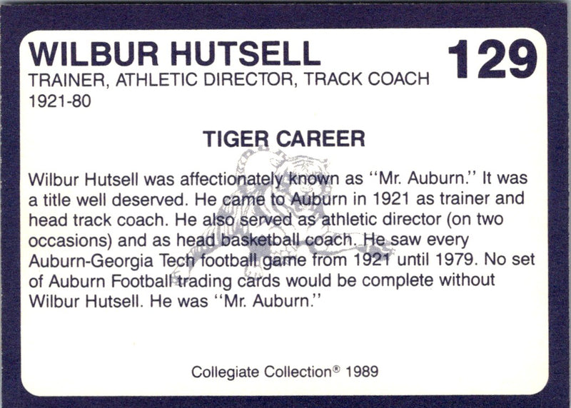 1989 Collegiate Collection Auburn Coke 580 Wilbur Hutsell