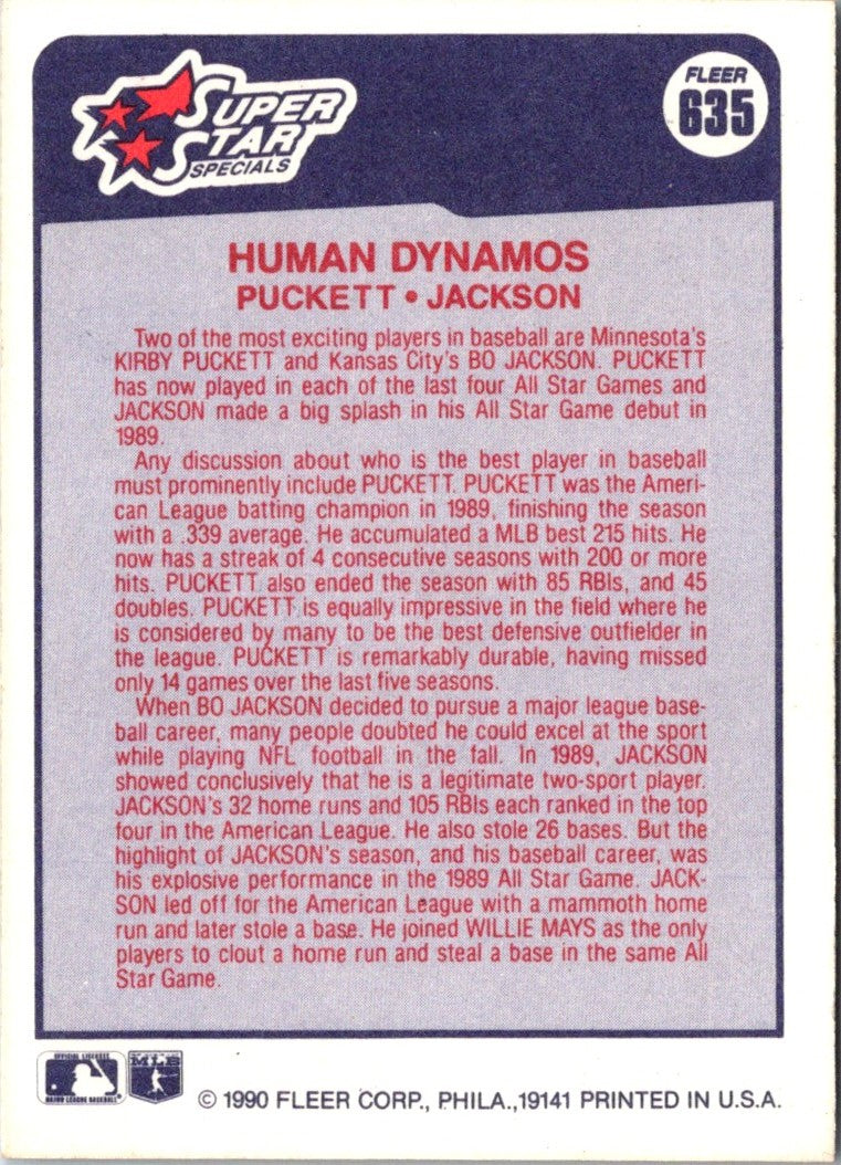 1990 Fleer Canadian Human Dynamos - Kirby Puckett/Bo Jackson