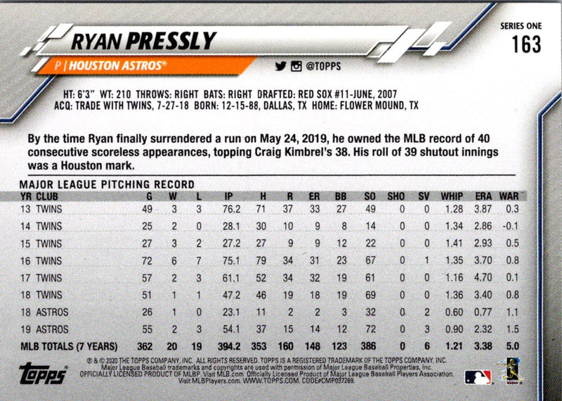 2020 Topps Ryan Pressly