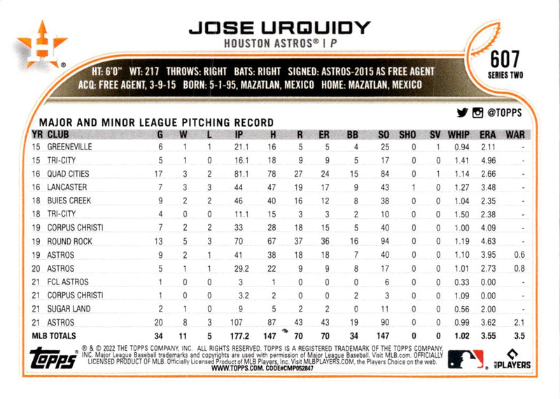 2022 Topps Jose Urquidy