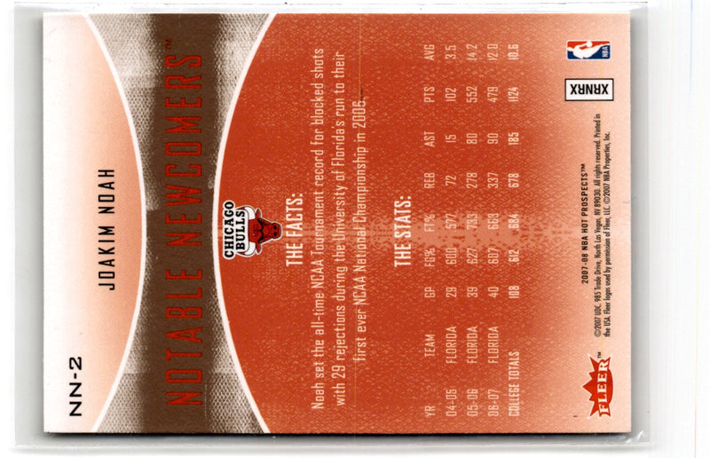 2007 Fleer Hot Prospects Notable Newcomers Joakim Noah