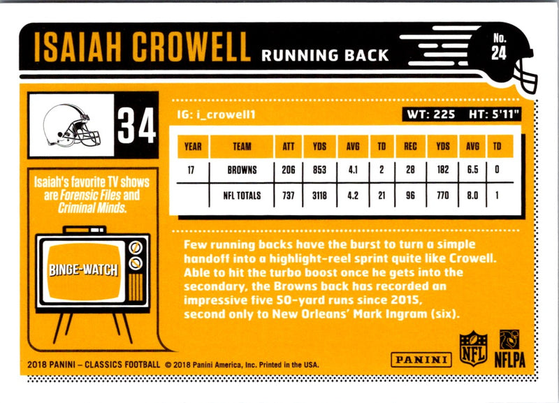 2018 Panini Classics Isaiah Crowell