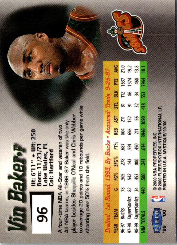 1999 Fleer Mystique Vin Baker
