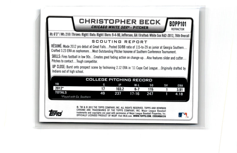 2012 Bowman Draft Picks & Prospects Chrome Christopher Beck