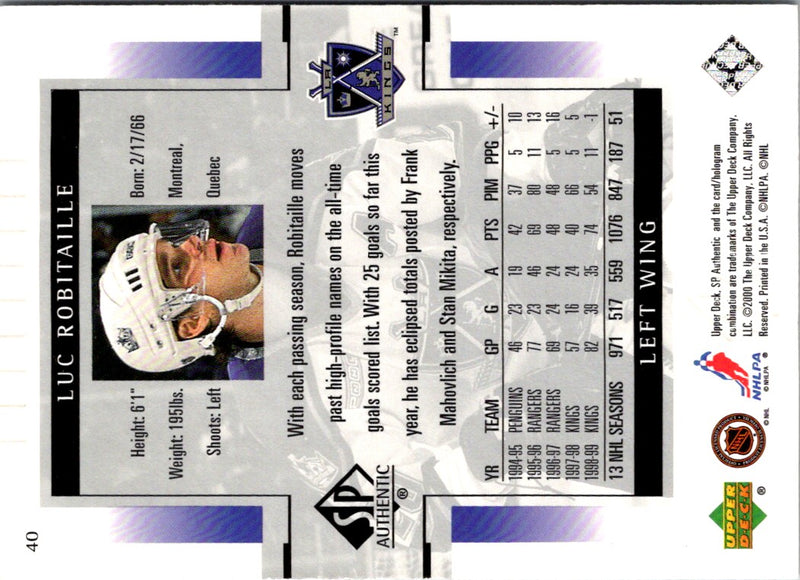 1999 SP Authentic Luc Robitaille