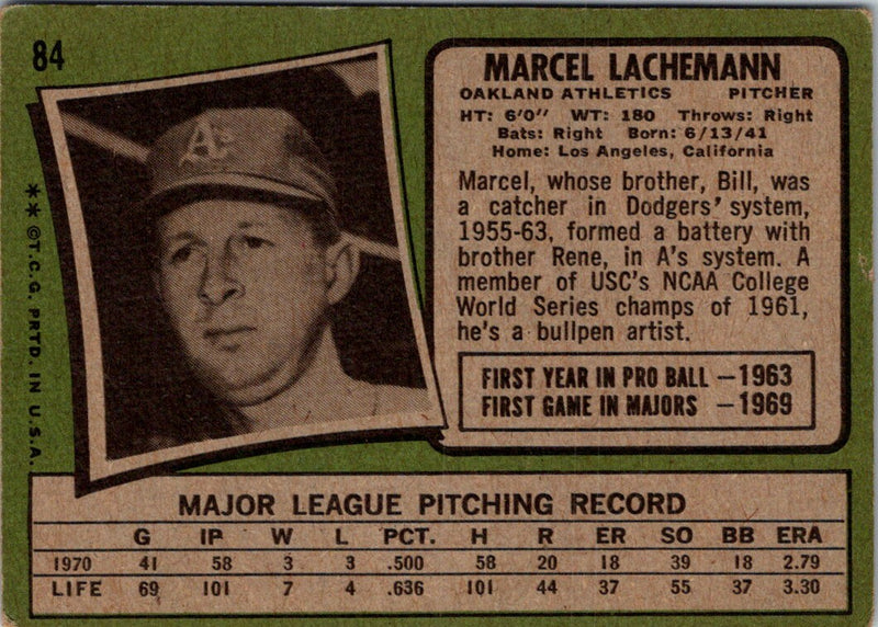 1971 Topps Marcel Lachemann