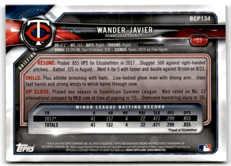 2018 Bowman Chrome Prospects Wander Javier