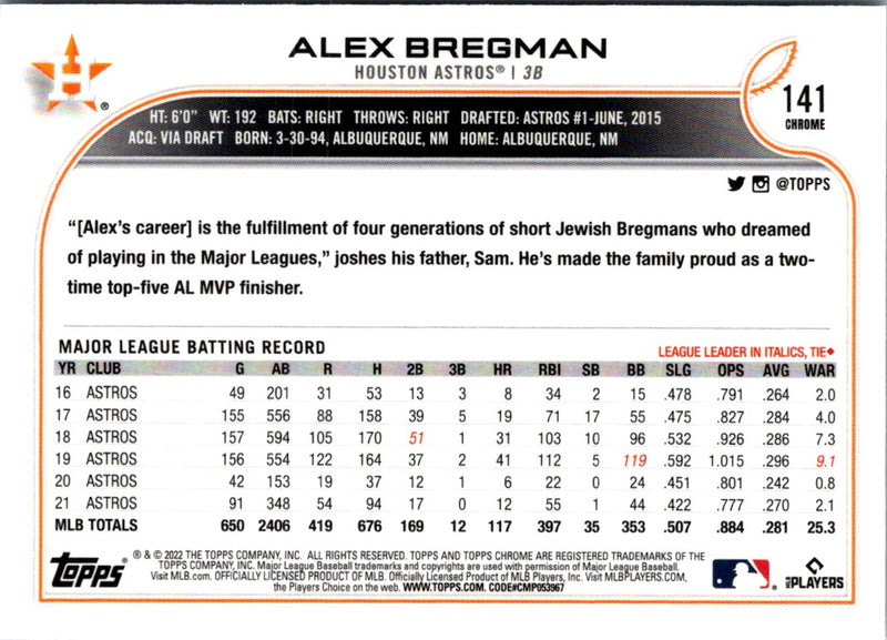 2022 Topps Chrome Alex Bregman