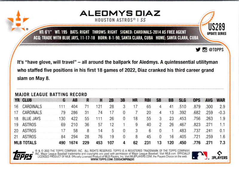 2022 Topps Update Aledmys Diaz