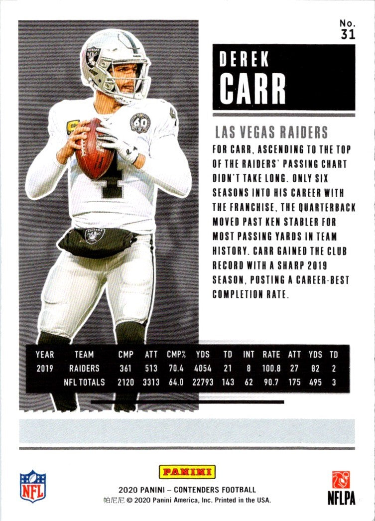 2020 Panini Contenders Derek Carr