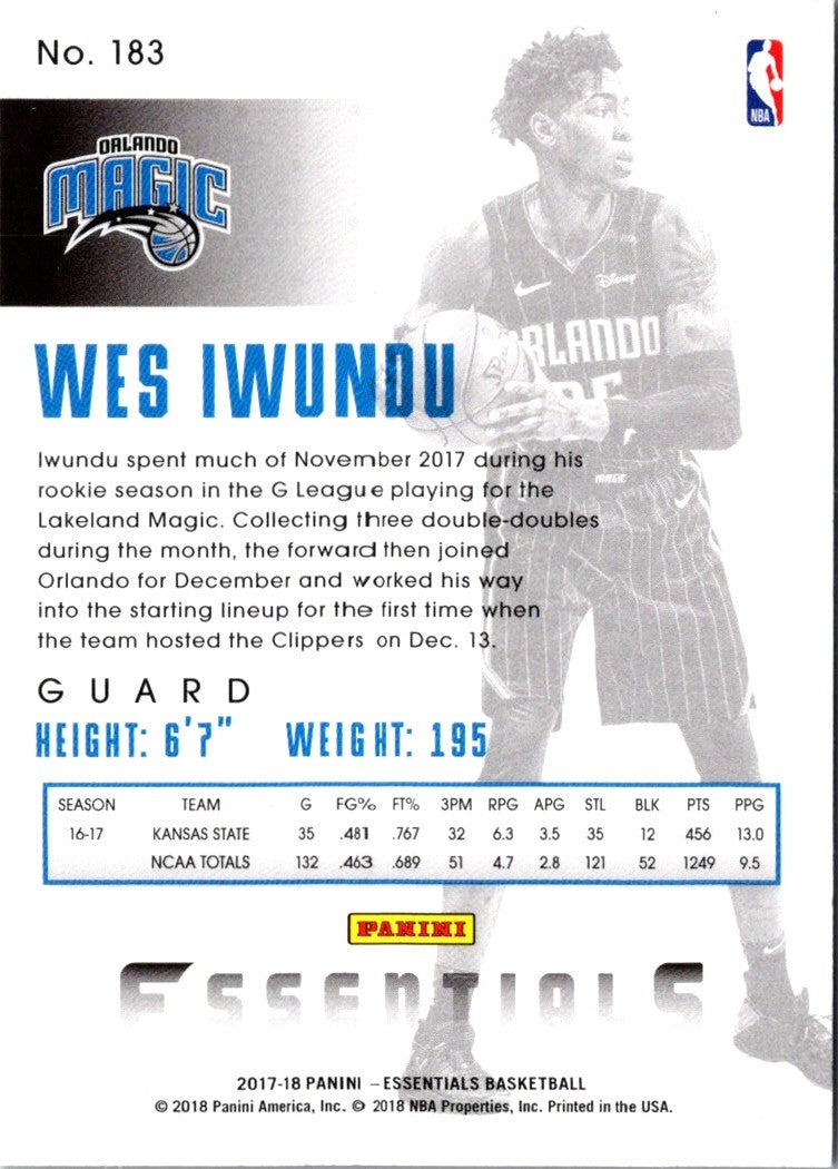 2017 Panini Essentials Wes Iwundu