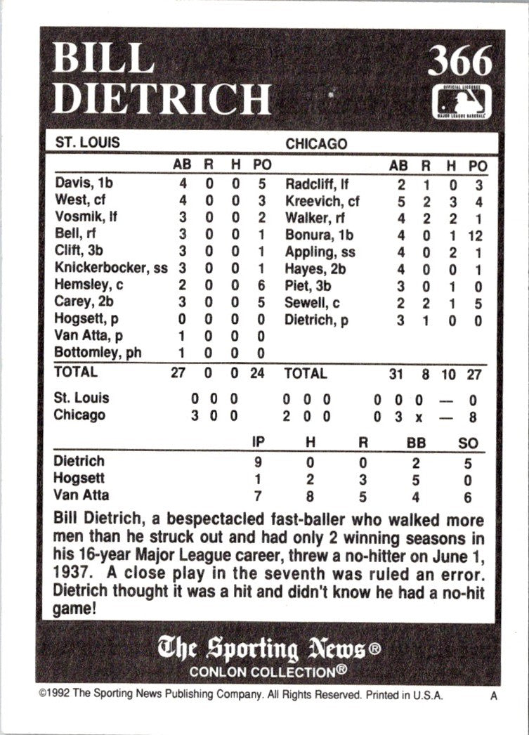 1992 Conlon Collection TSN Bill Dietrich