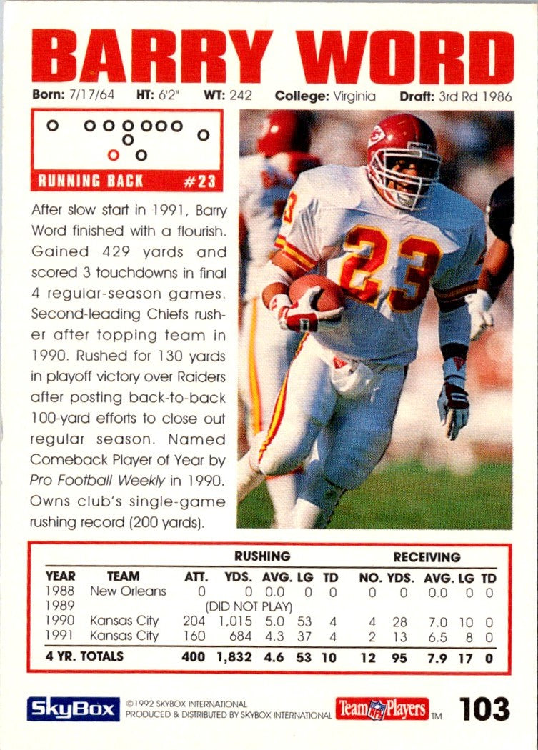 1992 SkyBox Impact Barry Word