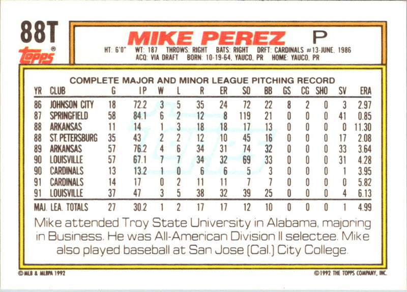 1992 Topps Traded Mike Perez