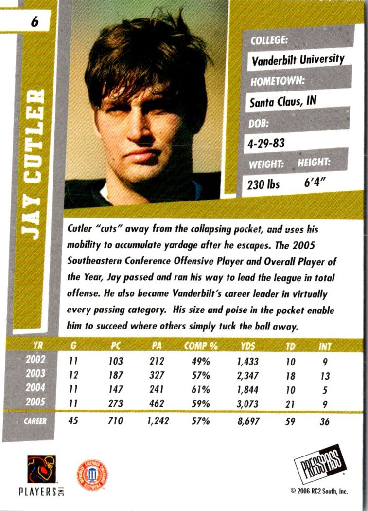 2006 Press Pass SE Gold Jay Cutler