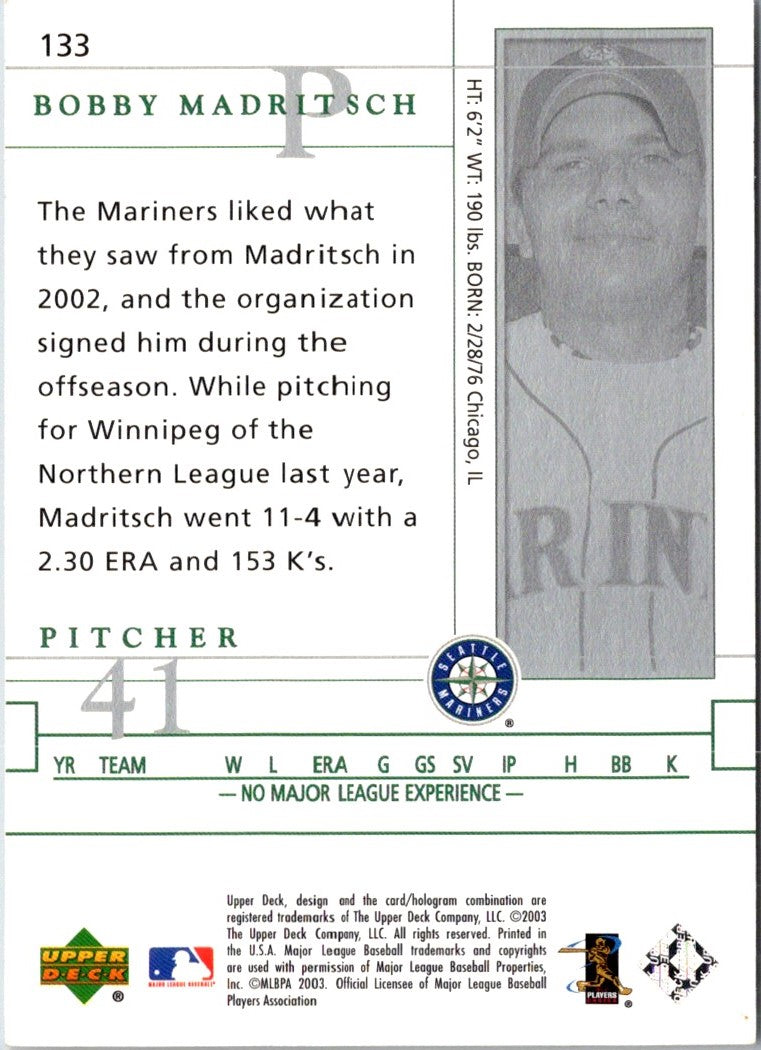 2003 Upper Deck Game Face Bobby Madritsch